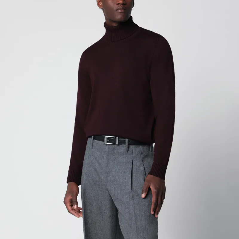 Black Navy Wool Turtleneck Sweater made by Drumohr