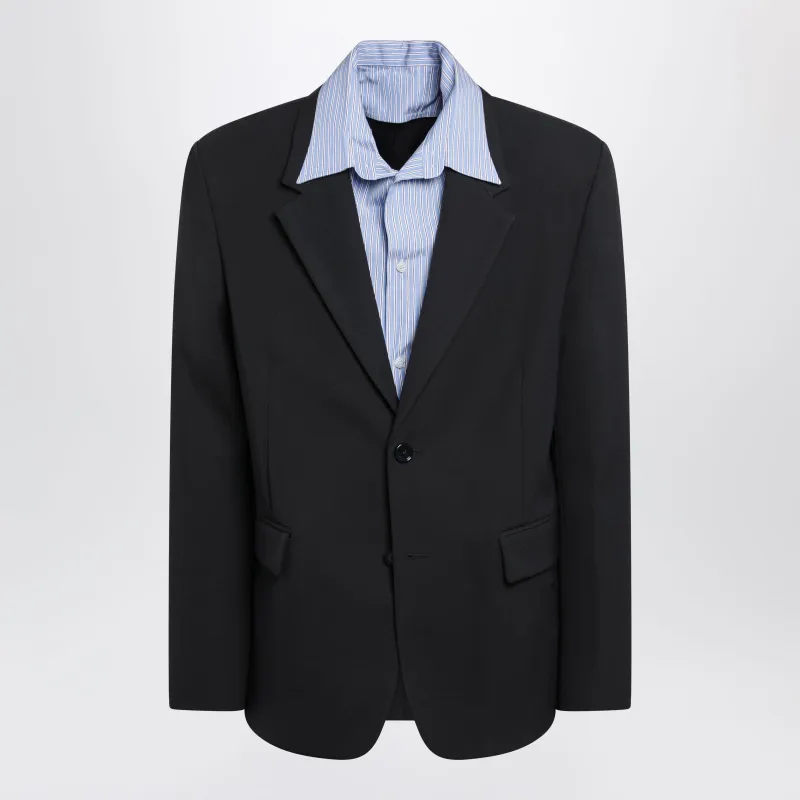 Dark Blue Hybrid Overshirt In Wool Twill made by Balenciaga