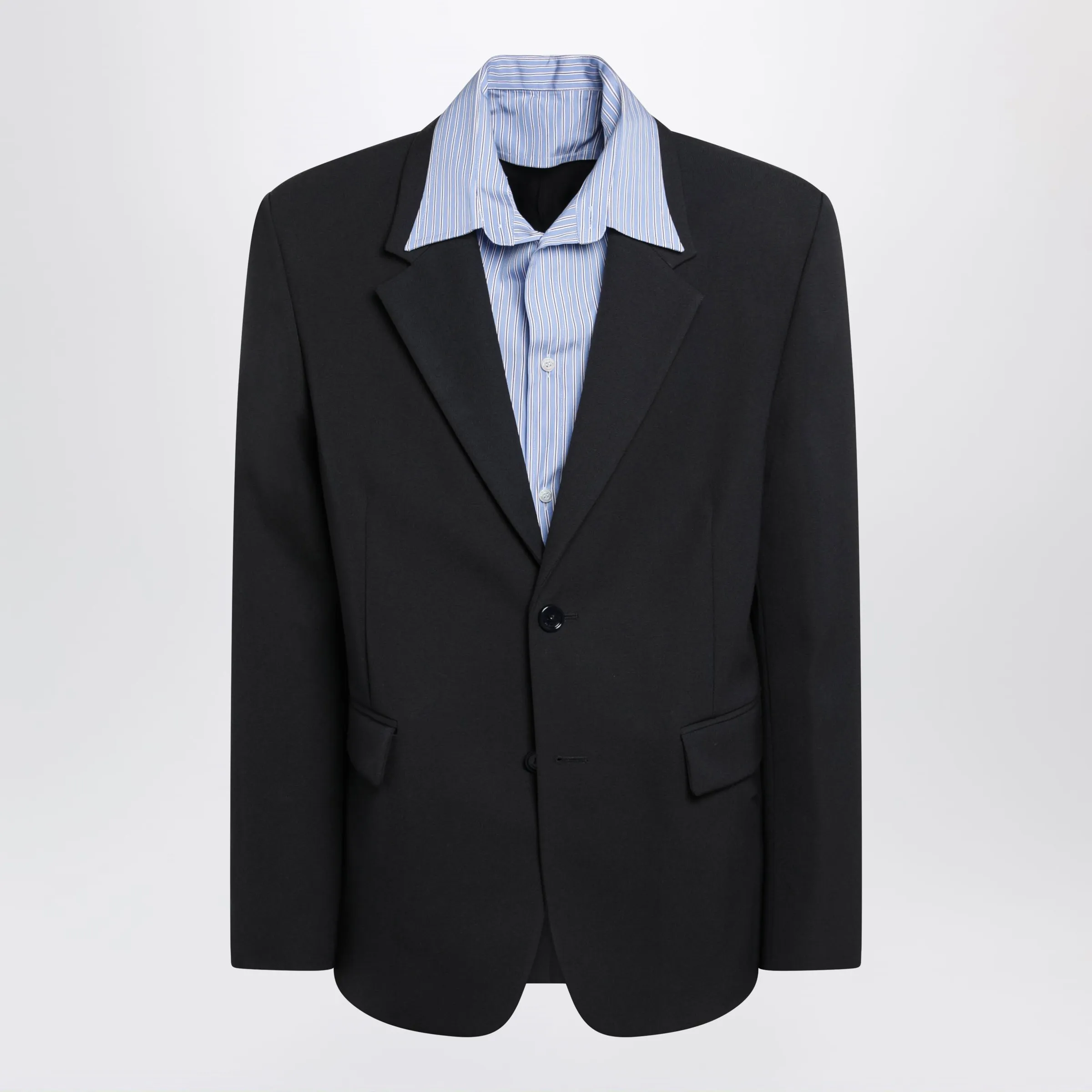 Dark Blue Hybrid Overshirt In Wool Twill sold by Wanan Luxury