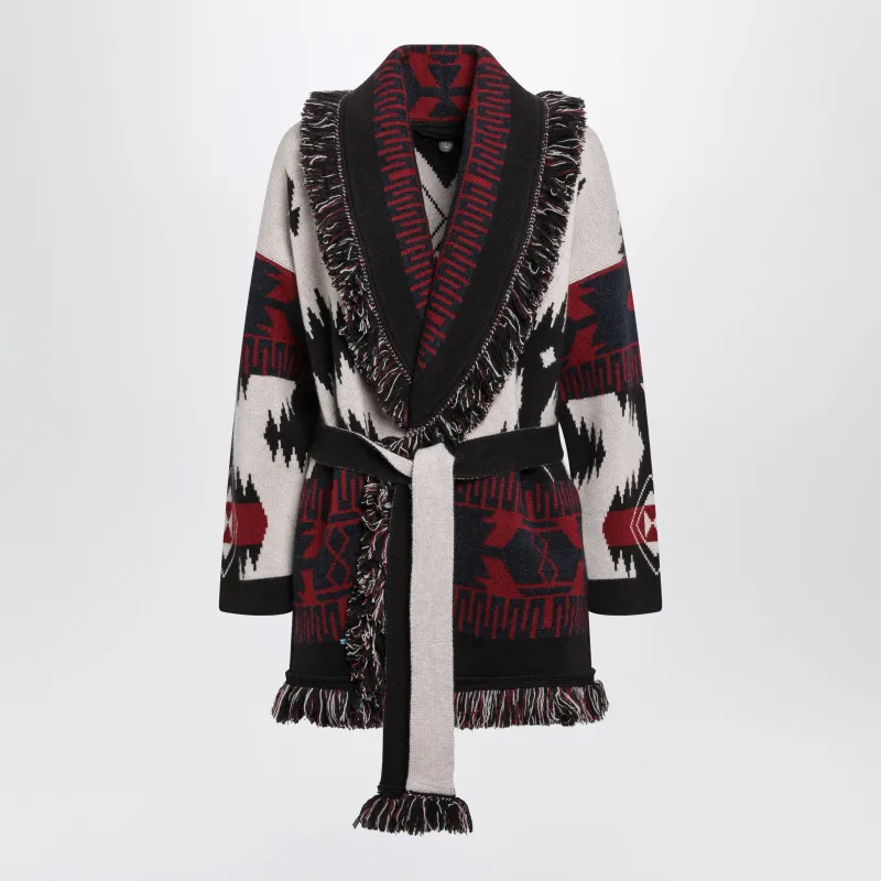 Icon Cardigan In Jacquard Cashmere Brown Sand made by ALANUI