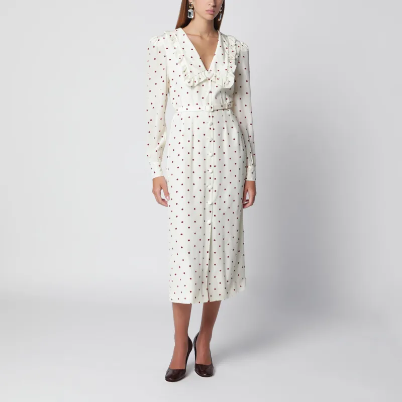 Cream Silk Midi Dress With Burgundy Polka Dots made by Alessandra Rich