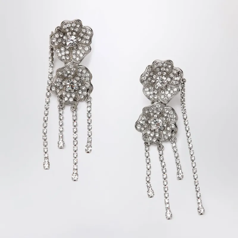 Silver-Tone Clip-On Earrings With Crystal Flowers made by Alessandra Rich