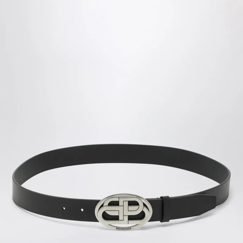 Black Leather Oval Bb Belt made by Balenciaga