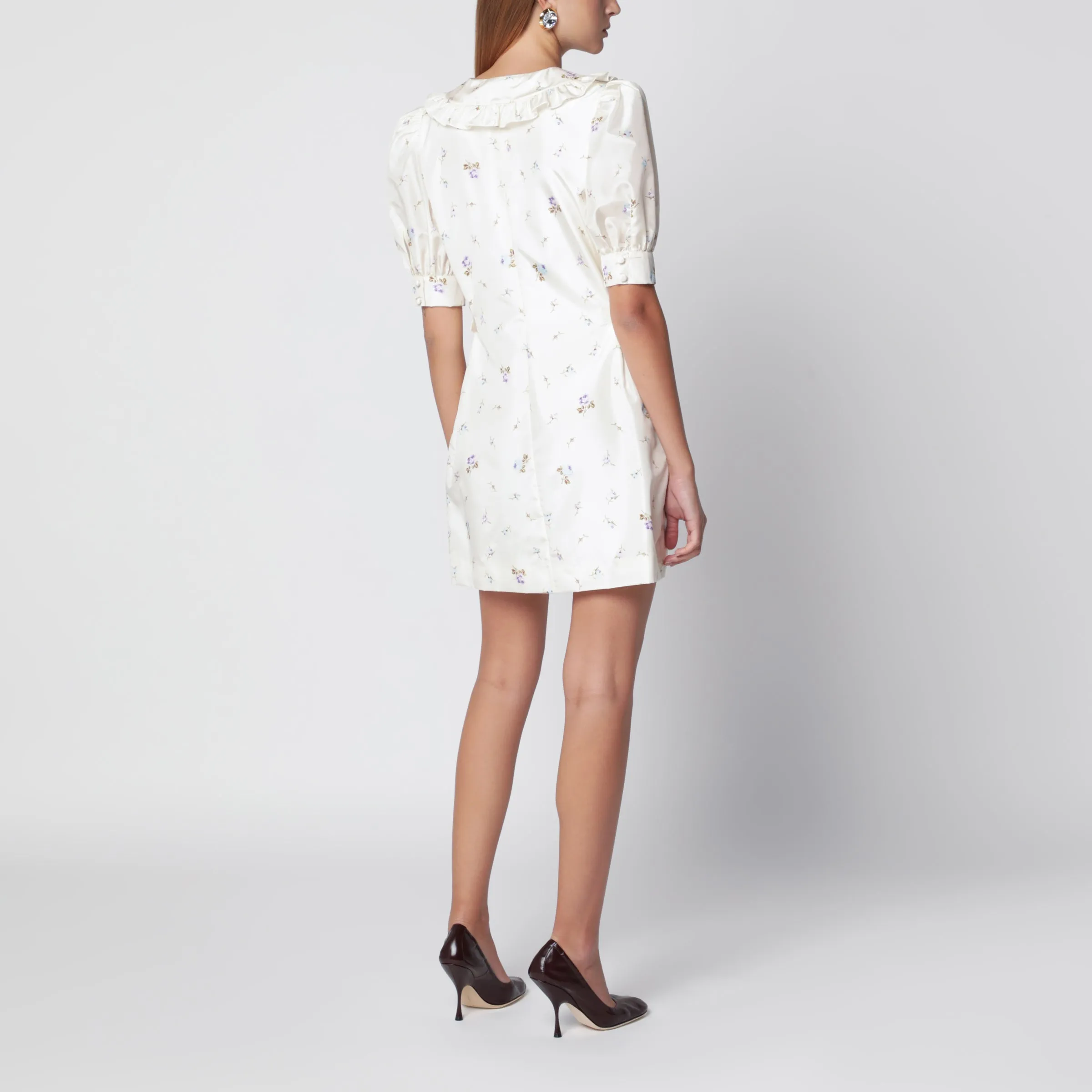 White Floral-Print Silk Mini Dress sold by Wanan Luxury product image thumbnail 3