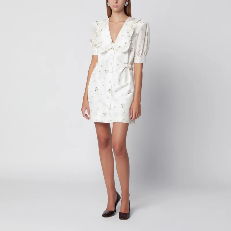 White Floral-Print Silk Mini Dress made by Alessandra Rich
