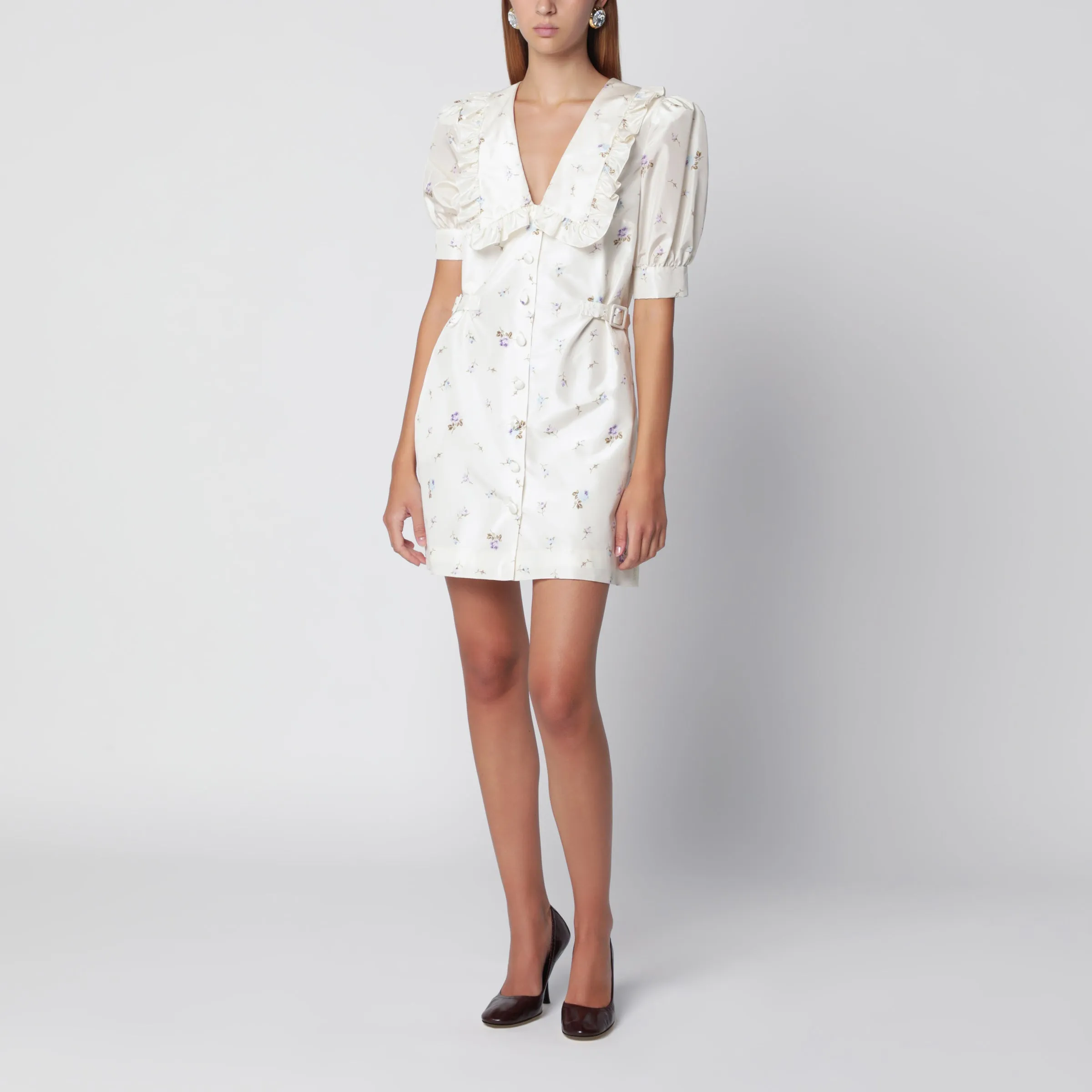 White Floral-Print Silk Mini Dress sold by Wanan Luxury