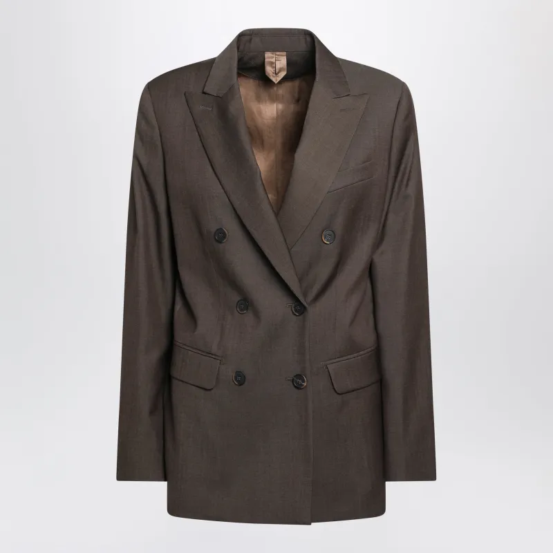 Leather Brown Double-Breasted Wool Jacket made by MaxMara