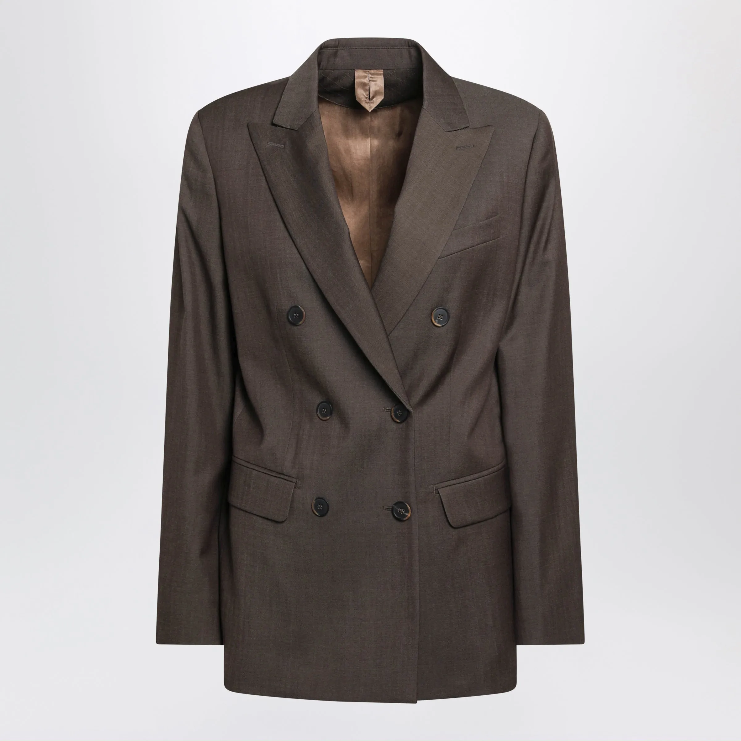 Leather Brown Double-Breasted Wool Jacket sold by Wanan Luxury