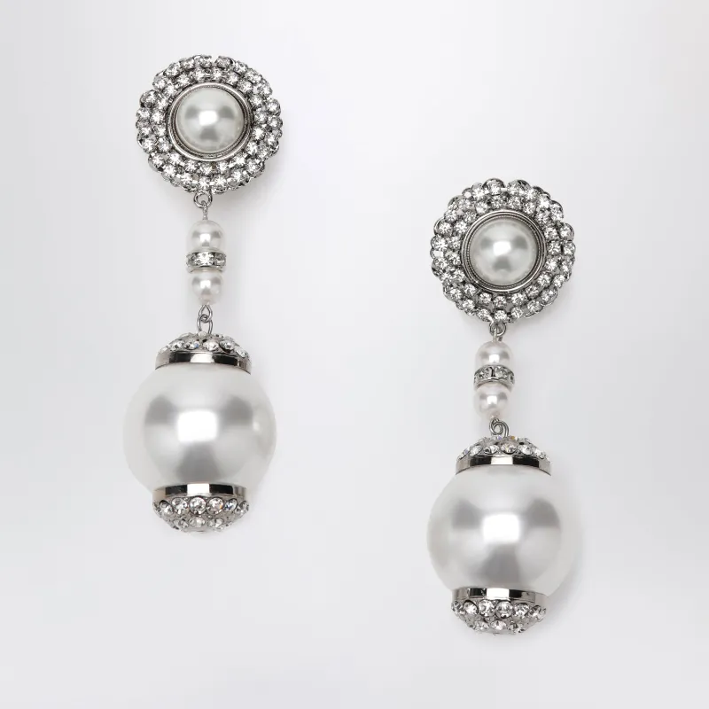 Silver-Tone Clip Earrings With Pearl And Crystal Pendant made by Alessandra Rich