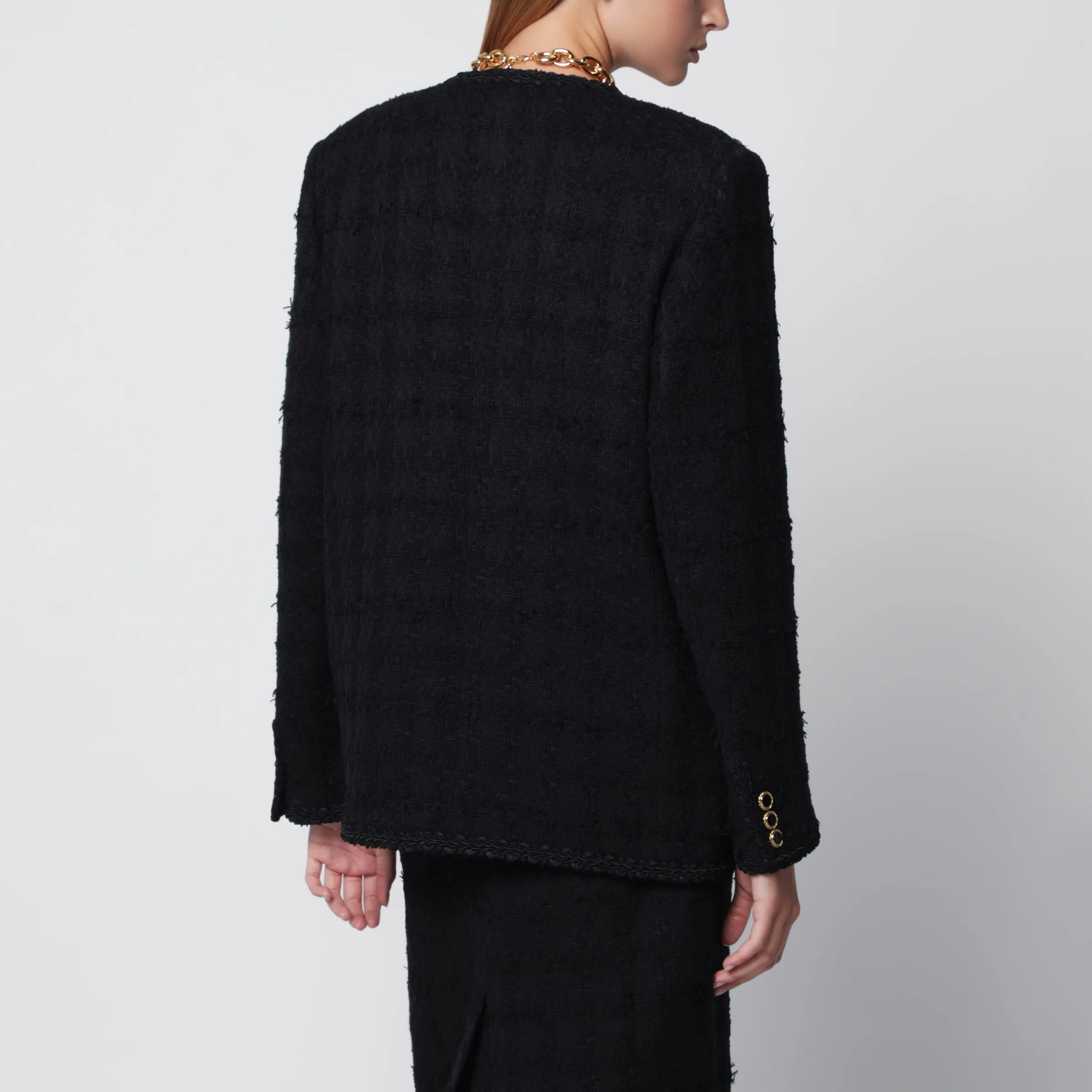 Black Double-Breasted Bouclé Tweed Jacket sold by Wanan Luxury product image thumbnail 3