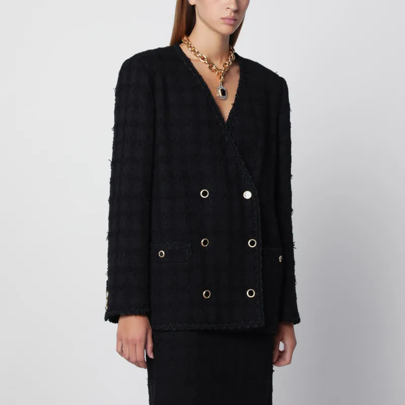 Black Double-Breasted Bouclé Tweed Jacket made by Alessandra Rich