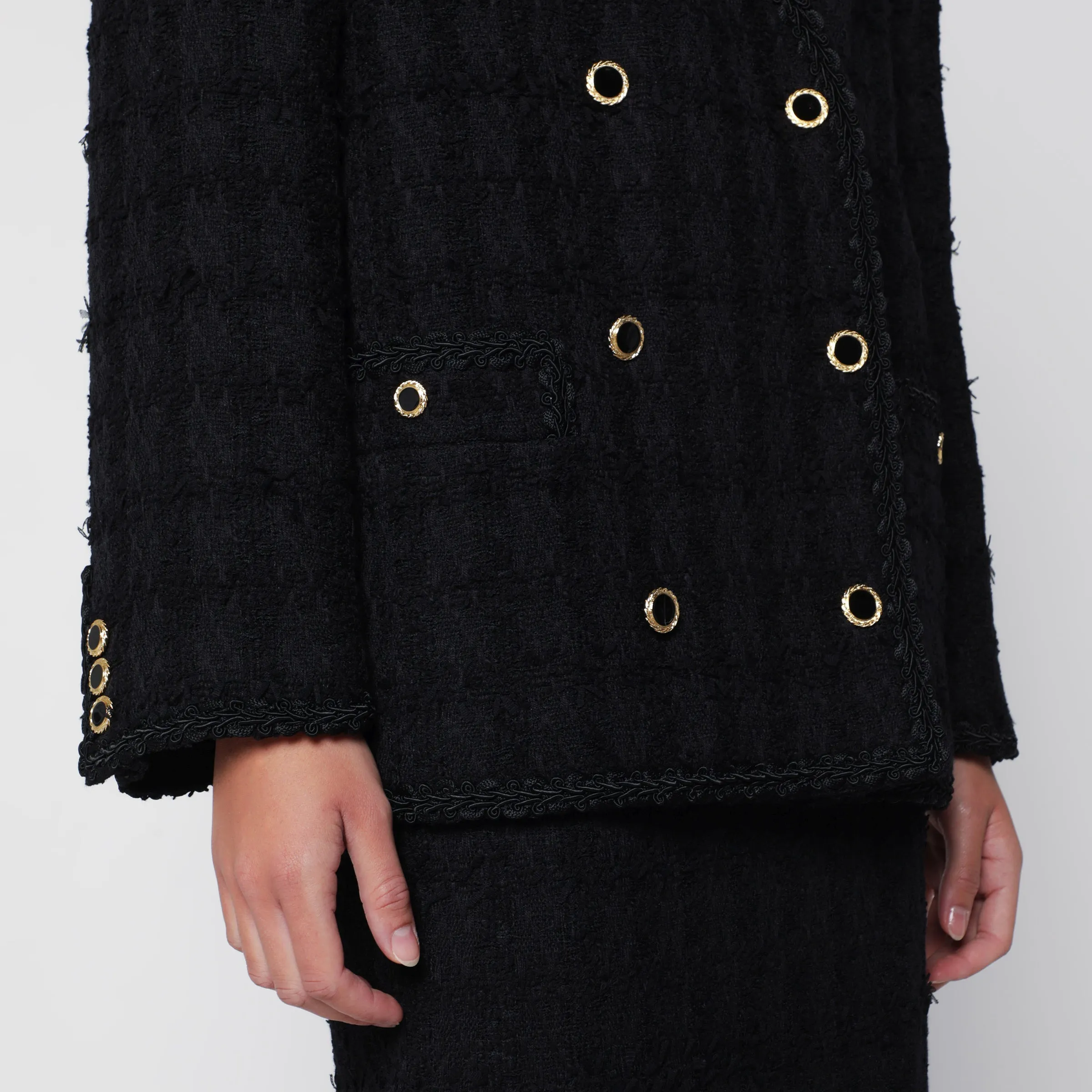 Black Double-Breasted Bouclé Tweed Jacket sold by Wanan Luxury product image thumbnail 2