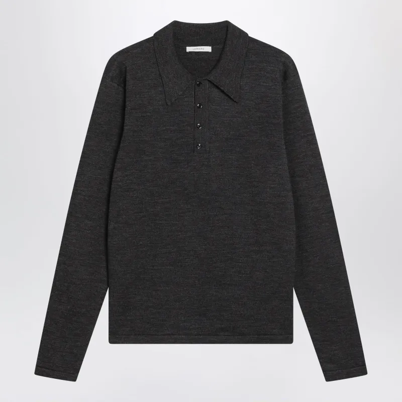 Grey Long-Sleeve Wool Polo Shirt made by Lemaire