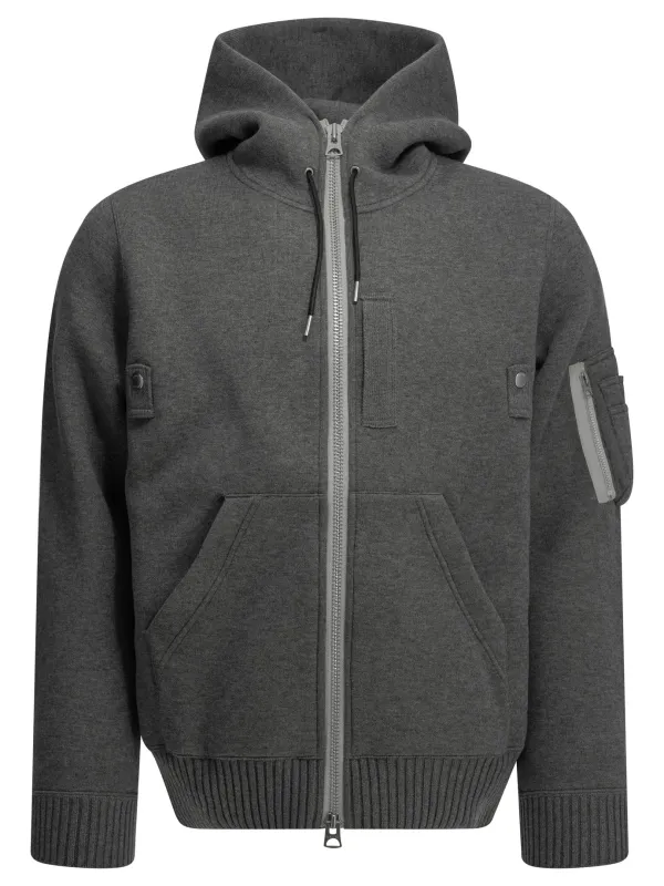 Zip-Up Hooded Sweatshirt Grey made by Sacai