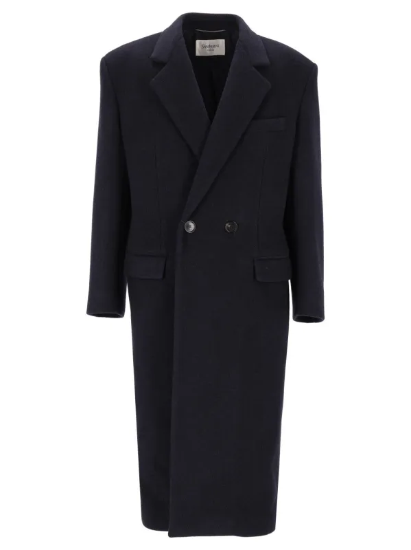 Double-Breasted Coat Blue made by Yves Saint Laurent