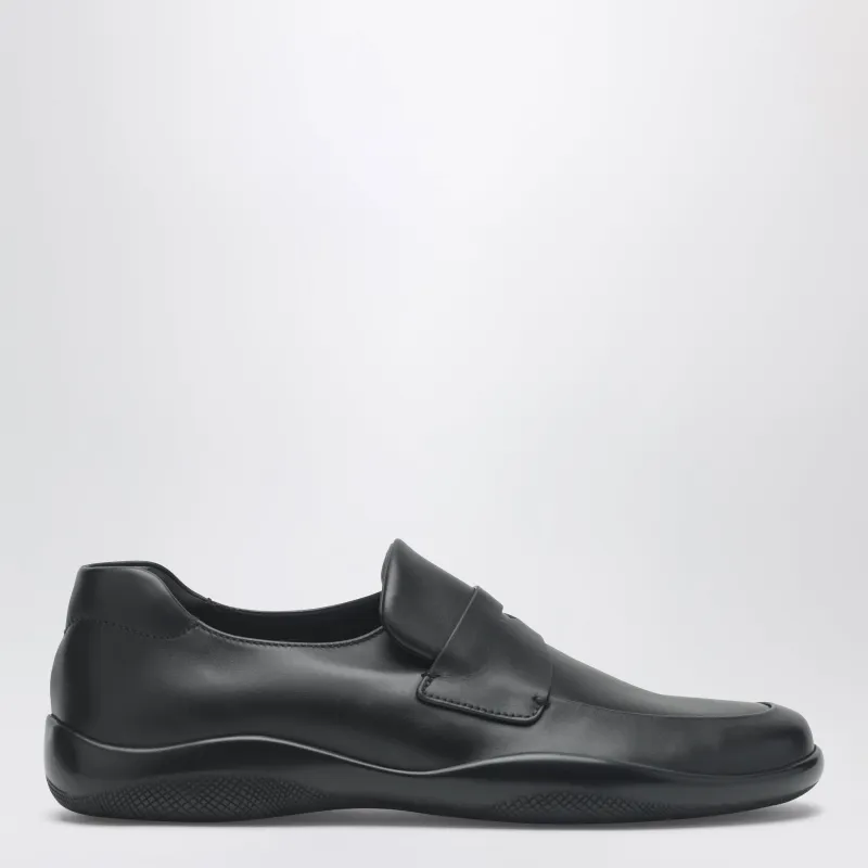 Black Leather Toblach Loafers made by Prada