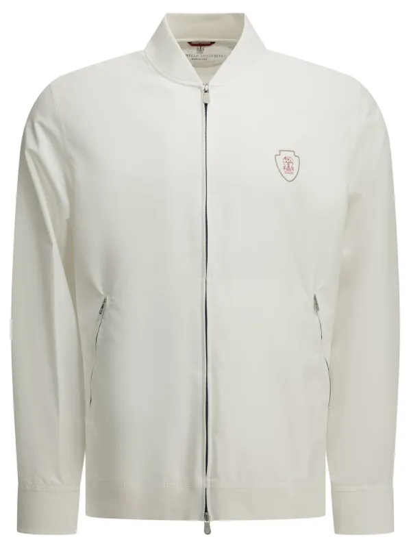 Zip-Up Sweatshirt With Logo Sweatshirts White made by Brunello Cucinelli
