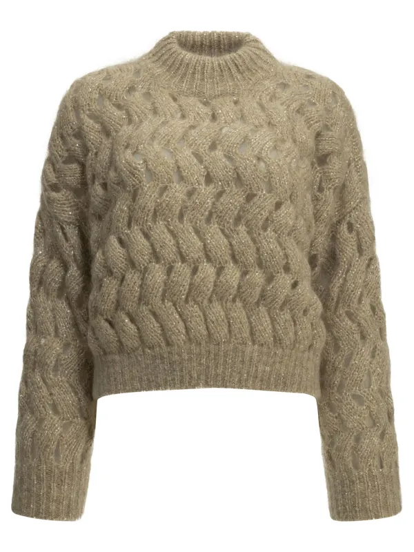 Dazzling Zigzag Cables Knitwear Beige made by Brunello Cucinelli