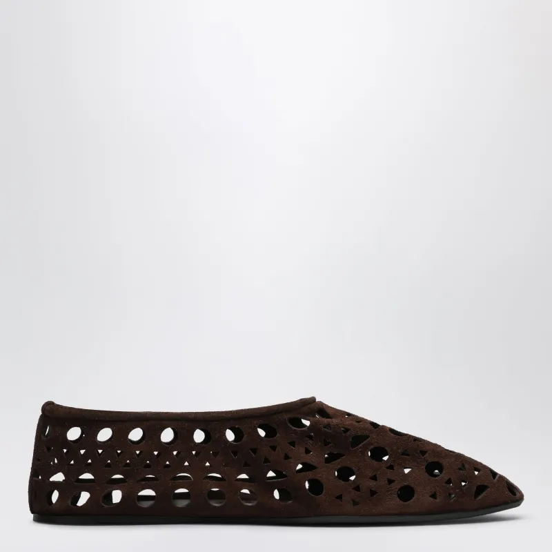 Brown Perforated Suede Vienne Slippers made by Alaia
