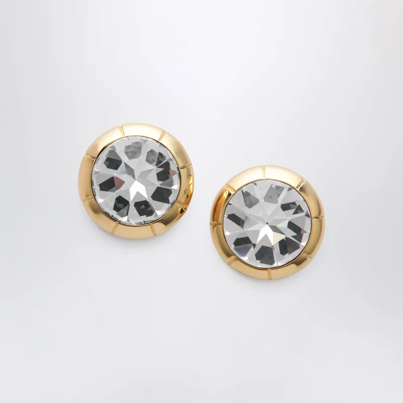 Round Gold-Tone Clip-On Earrings With Crystal made by Alessandra Rich