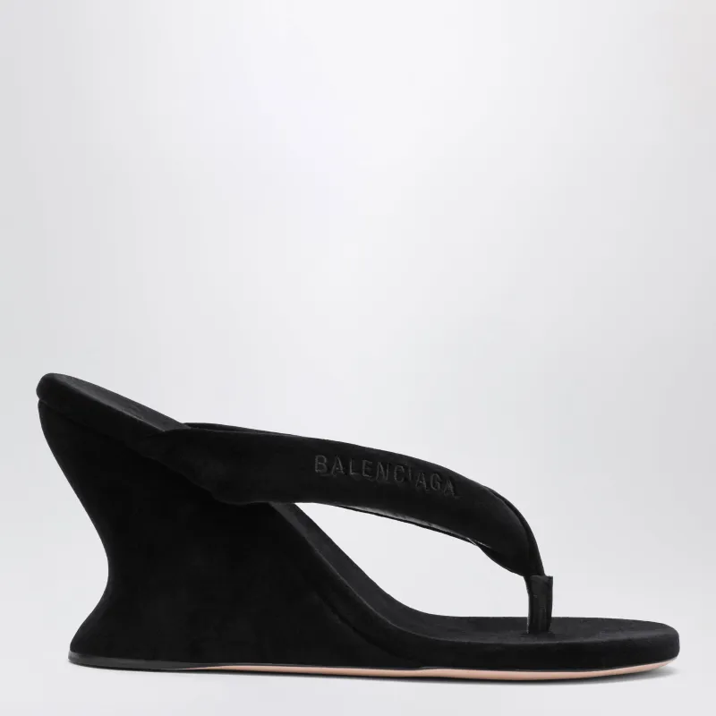 Wedge Thong Sandals Gaeta In Black Stretch Velvet made by Balenciaga