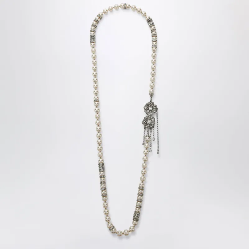 Pearl Necklace With Silver Crystal Flower Clasp made by Alessandra Rich