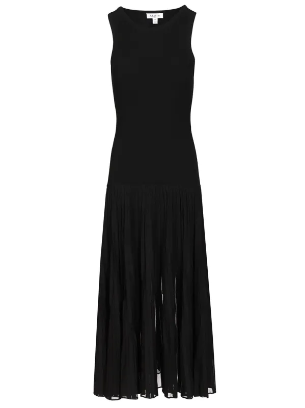 Pleated Sheer Dress Black made by Alaia