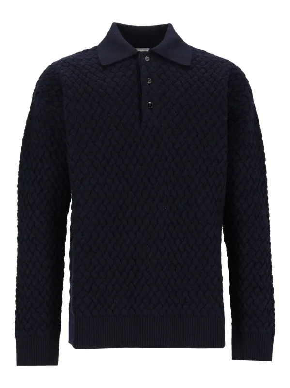 Woven Wool Polo Shirt Knitwear Blue made by Bottega Veneta