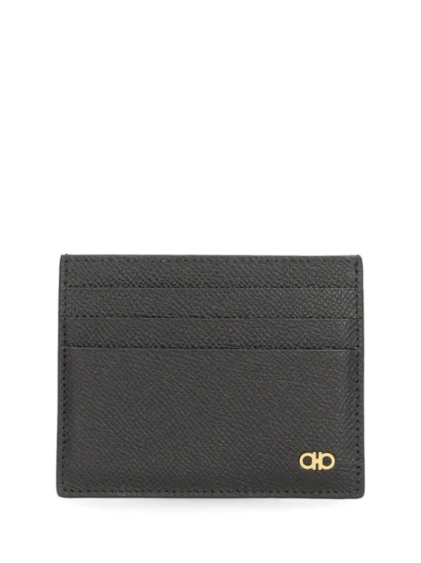 Gancini Credit Card Holder Wallets Black made by Salvatore Ferragamo
