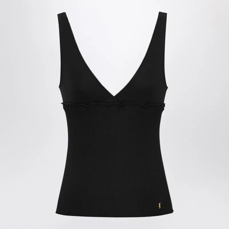 Cassandre Ribbed Silk Jersey Tank Top, Black made by Yves Saint Laurent