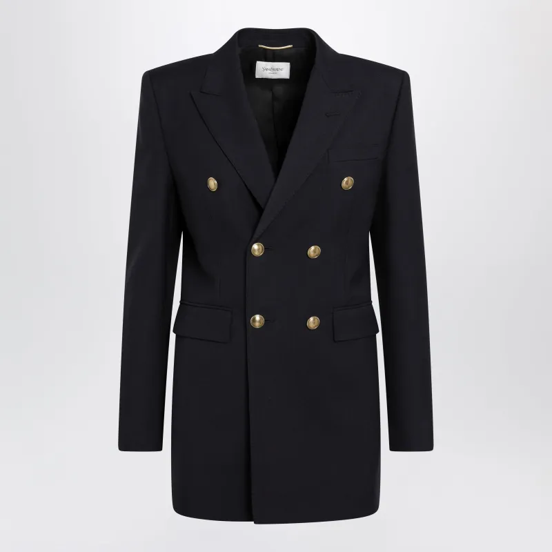 Double-Breasted Virgin Wool Gabardine Jacket In Navy made by Yves Saint Laurent