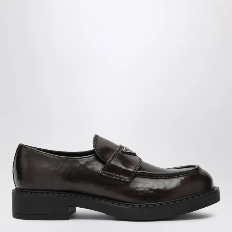 Chocolate Leather Loafers In Brown Leather made by Prada