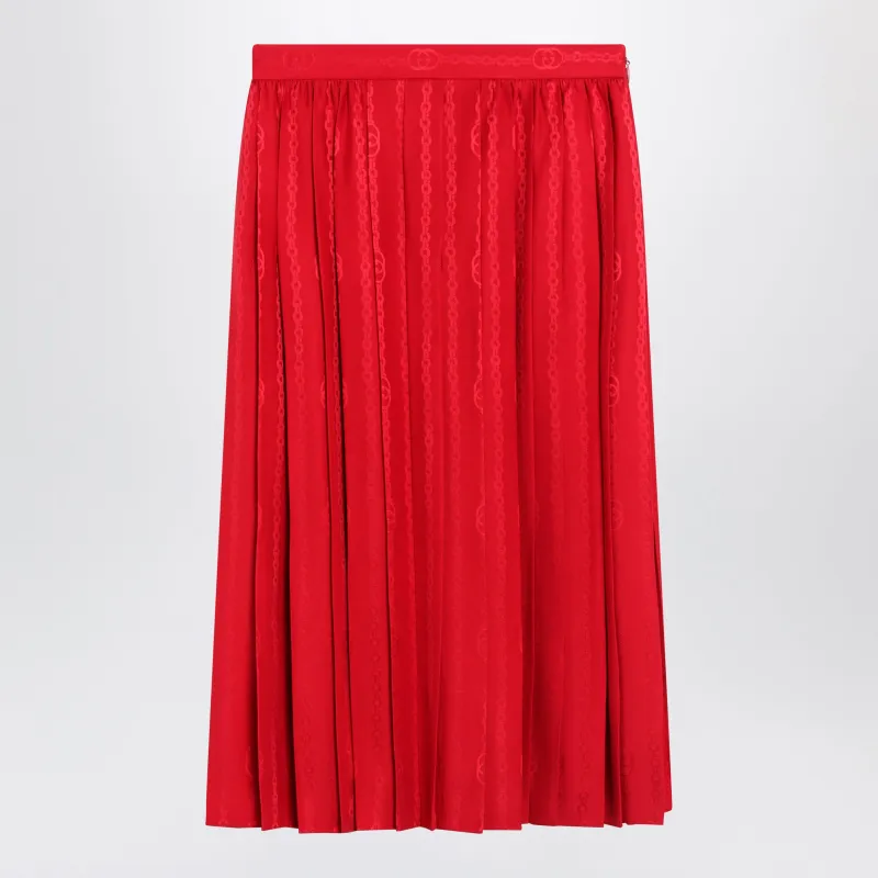 Pleated Silk Jacquard Midi Skirt With Gg Chain In Fire made by Gucci