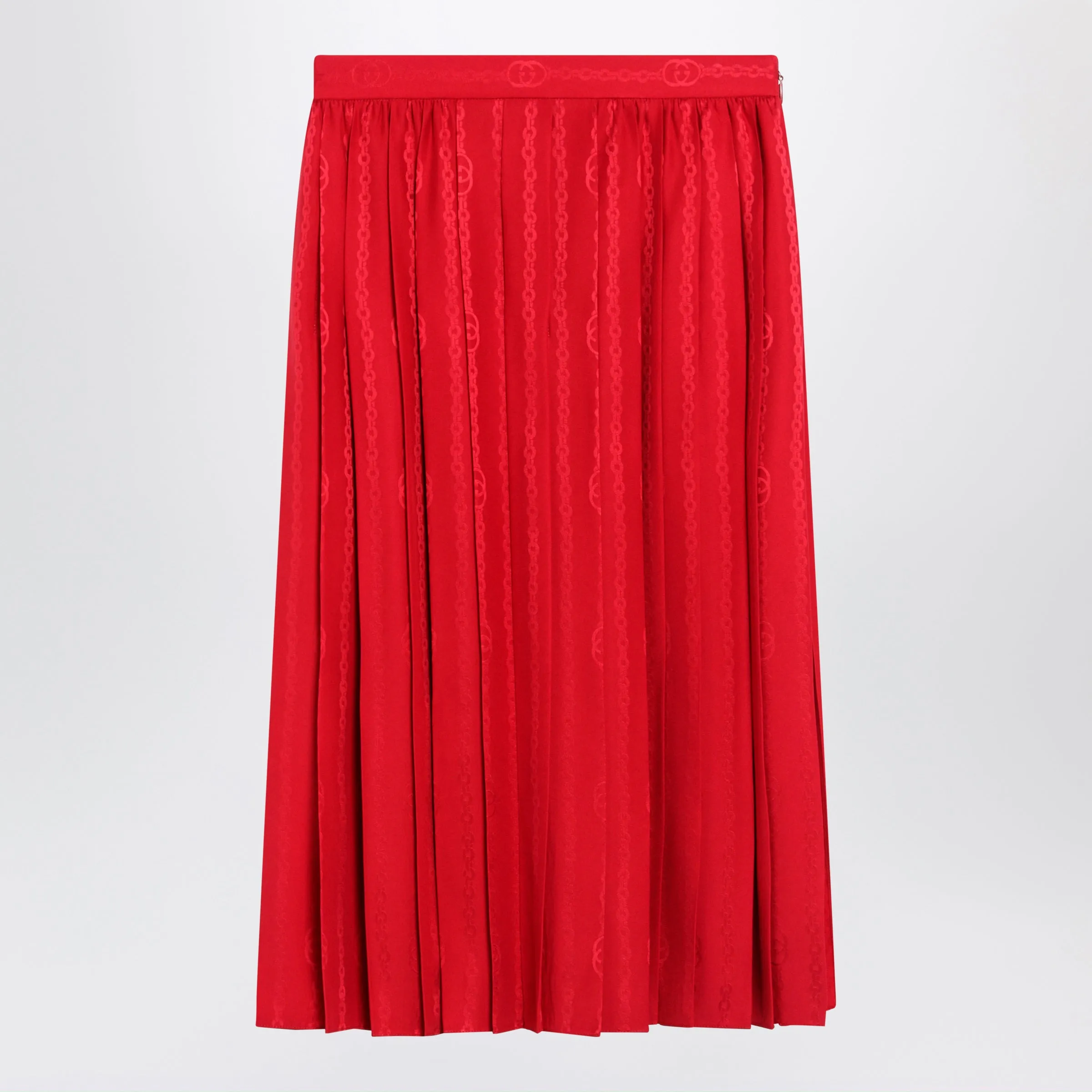 Pleated Silk Jacquard Midi Skirt With Gg Chain In Fire sold by Wanan Luxury