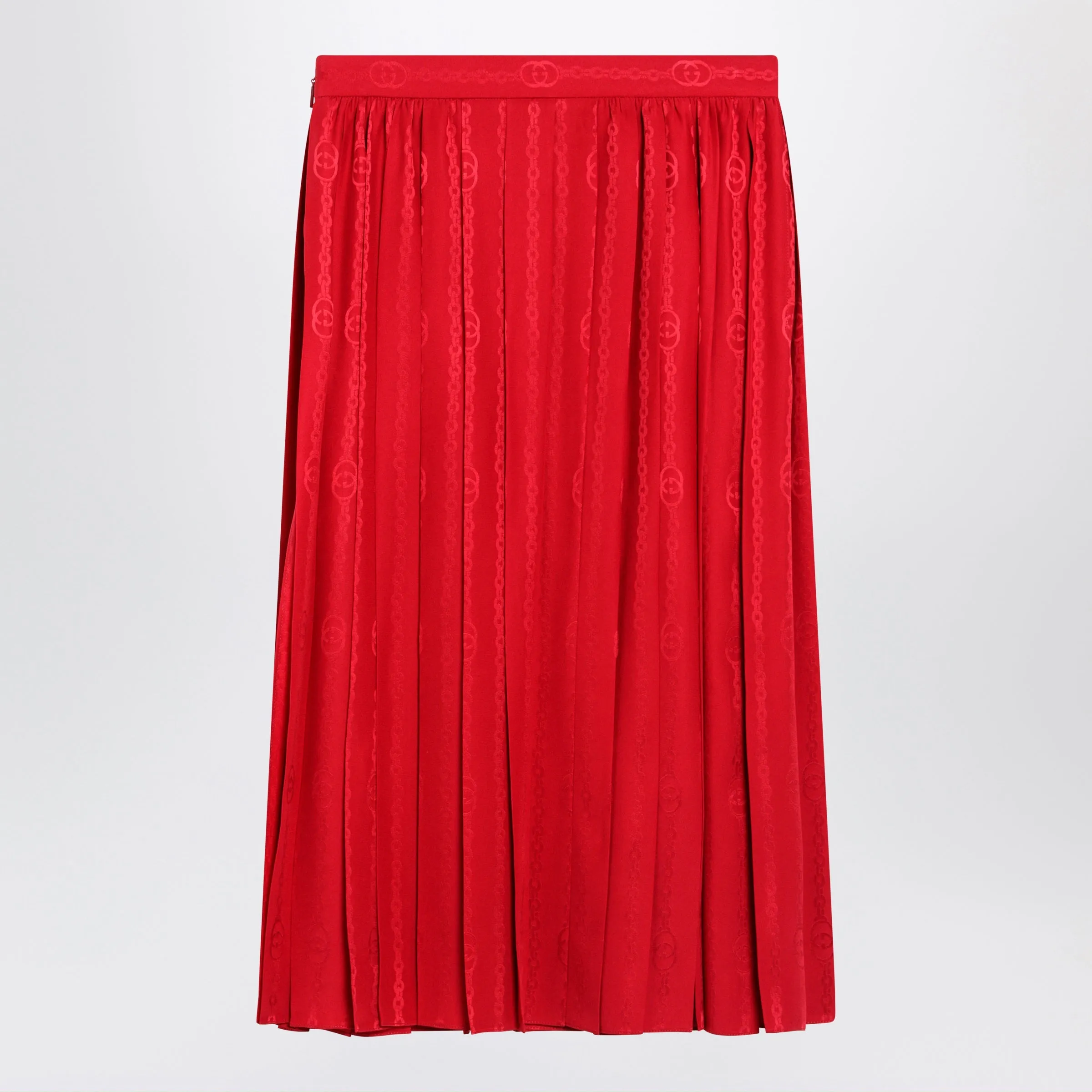 Pleated Silk Jacquard Midi Skirt With Gg Chain In Fire sold by Wanan Luxury product image thumbnail 2