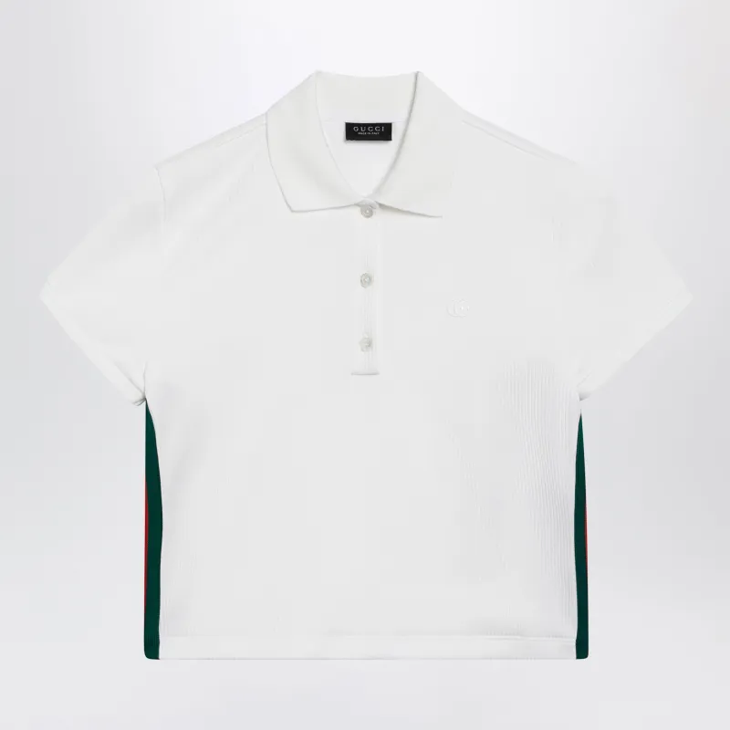 Ribbed Cotton Jersey Polo With Web In White made by Gucci