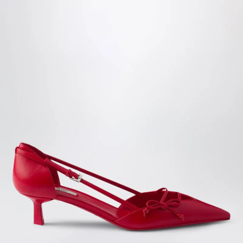 Red Leather Side-Open Pumps made by Prada