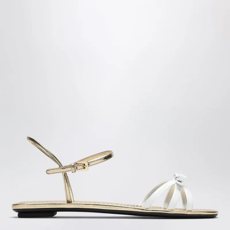 White And Gold Leather Sandals With Bow made by Prada