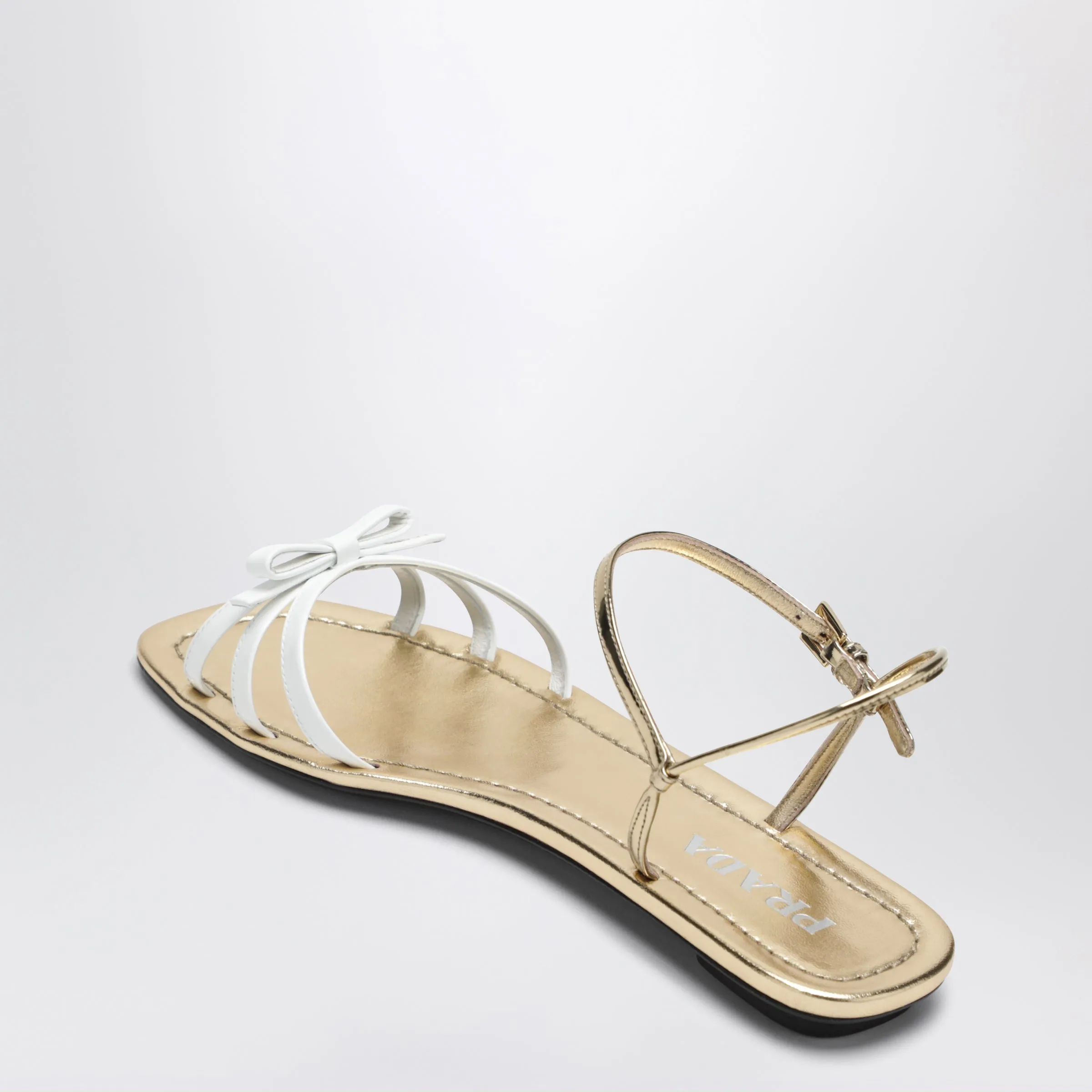 White And Gold Leather Sandals With Bow sold by Wanan Luxury product image thumbnail 2