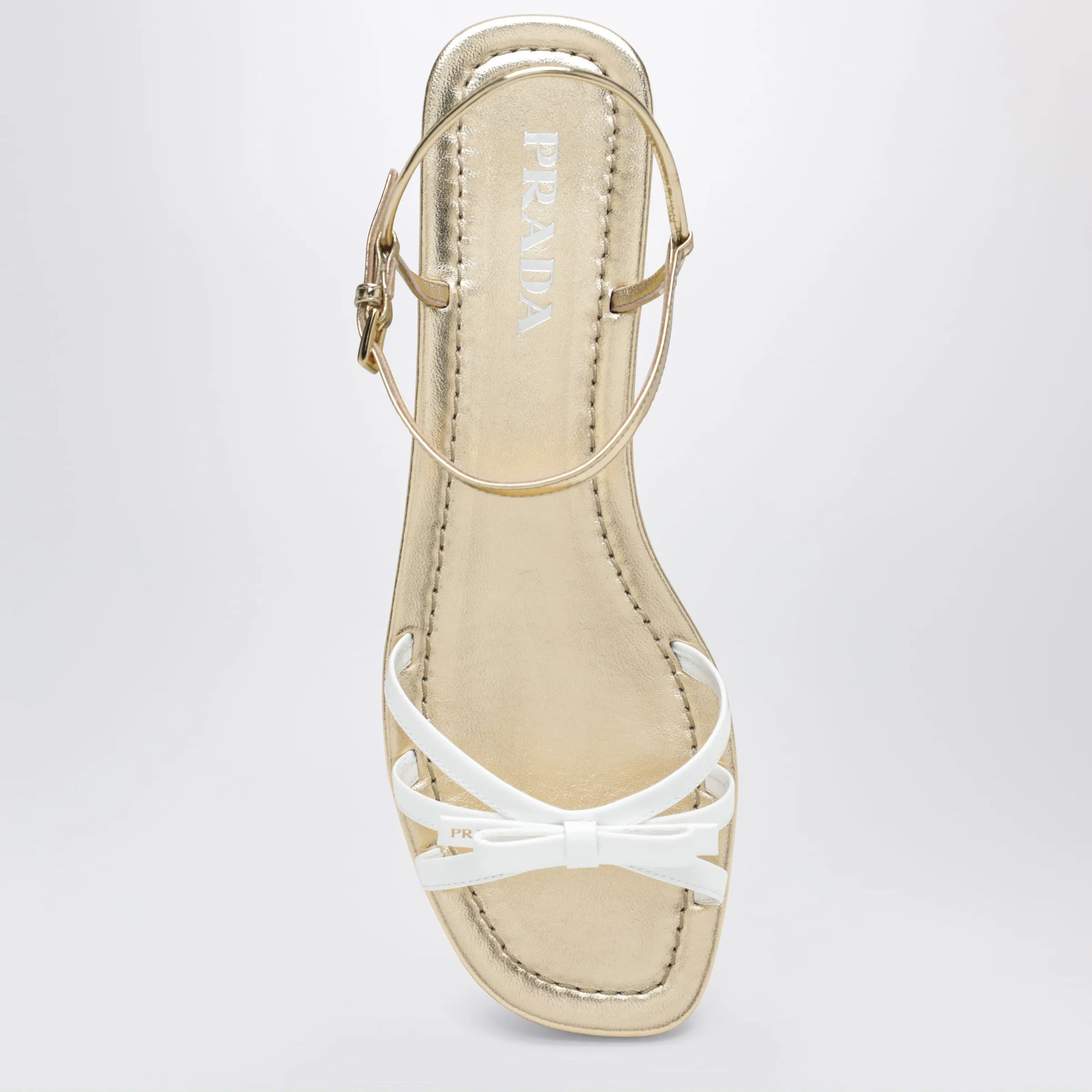 White And Gold Leather Sandals With Bow sold by Wanan Luxury product image thumbnail 3
