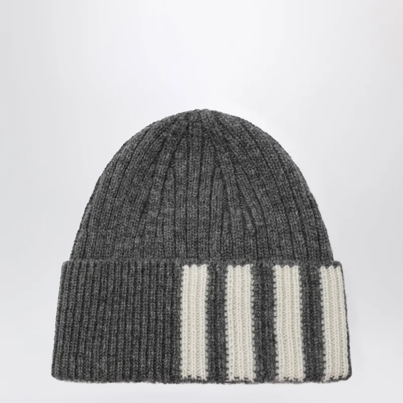 Grey Ribbed Cashmere Beanie made by Thom Browne