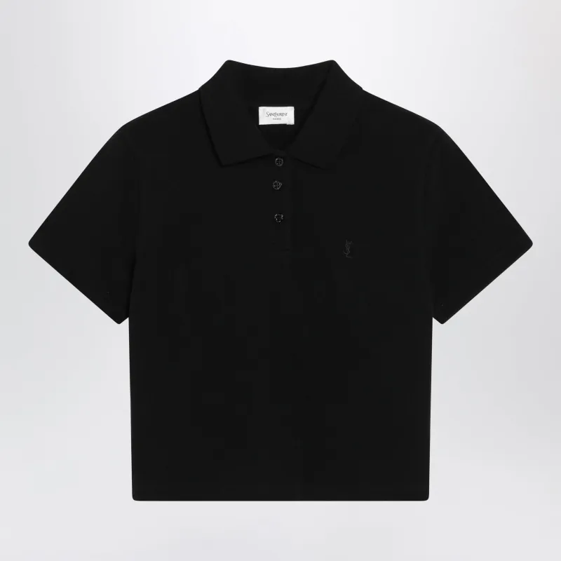 Black Cropped Cotton Piqué Polo Shirt made by Yves Saint Laurent