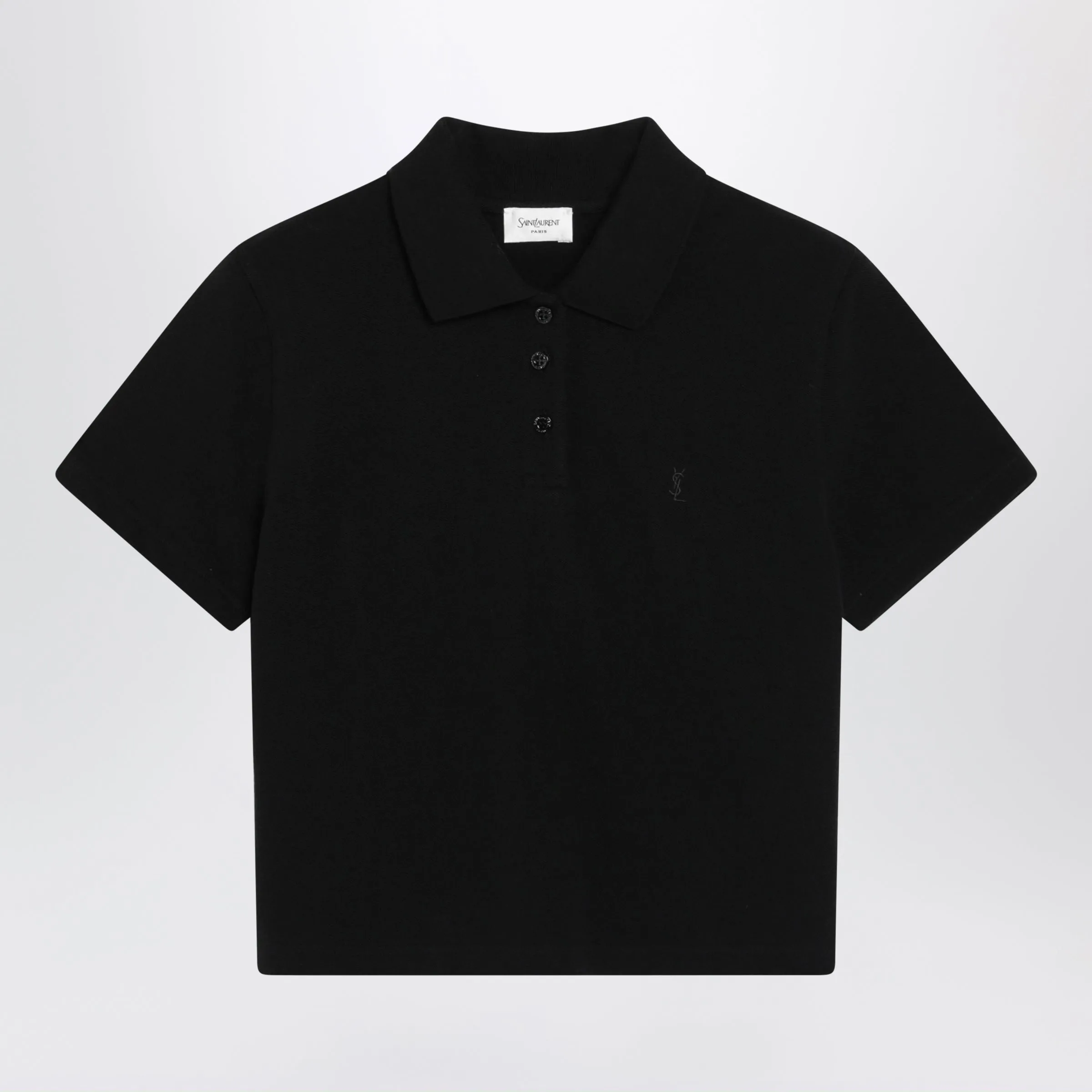 Black Cropped Cotton Piqué Polo Shirt sold by Wanan Luxury
