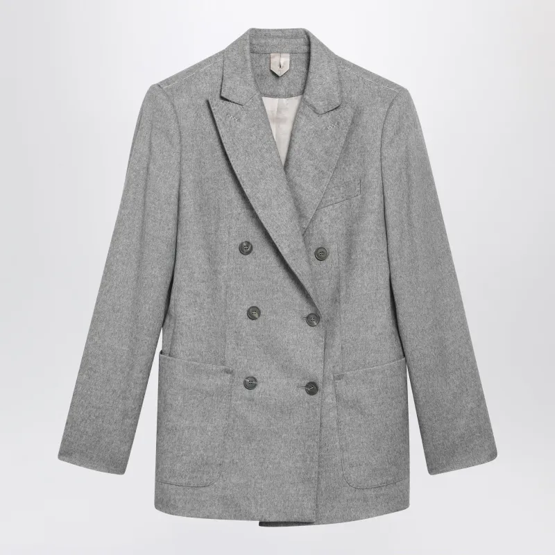Double-Breasted Blazer In Grey Silk And Cashmere made by MaxMara