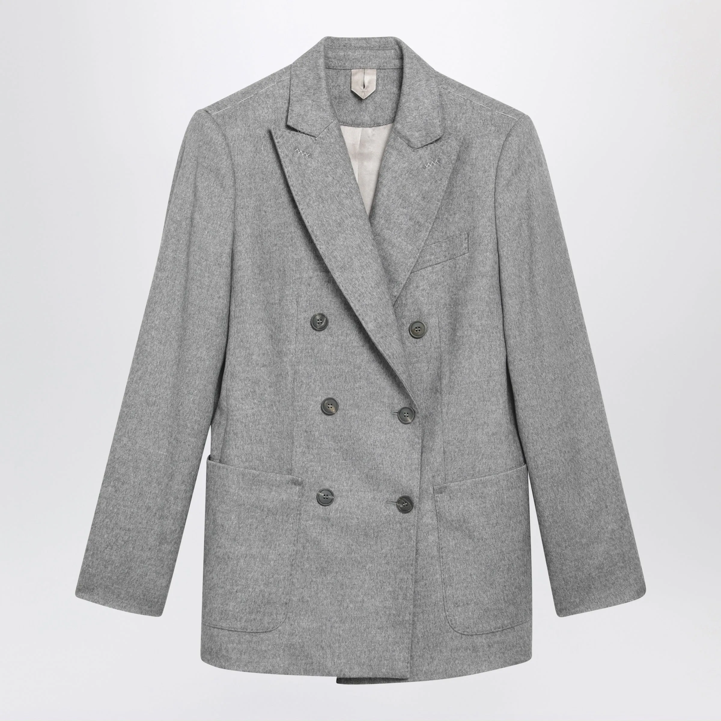 Double-Breasted Blazer In Grey Silk And Cashmere sold by Wanan Luxury