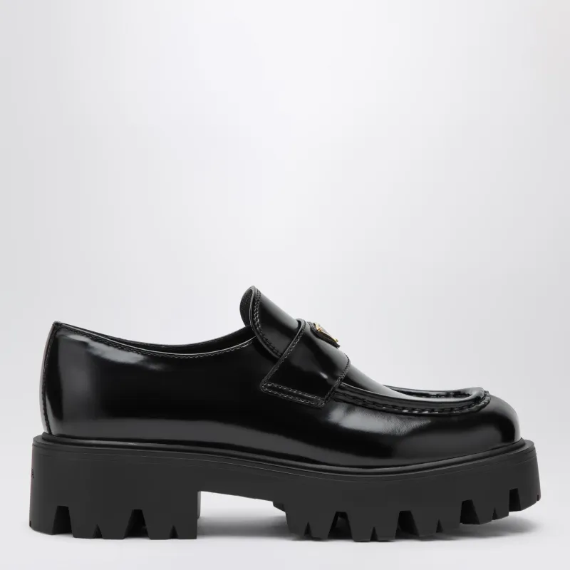 Black Brushed Leather Loafers made by Prada