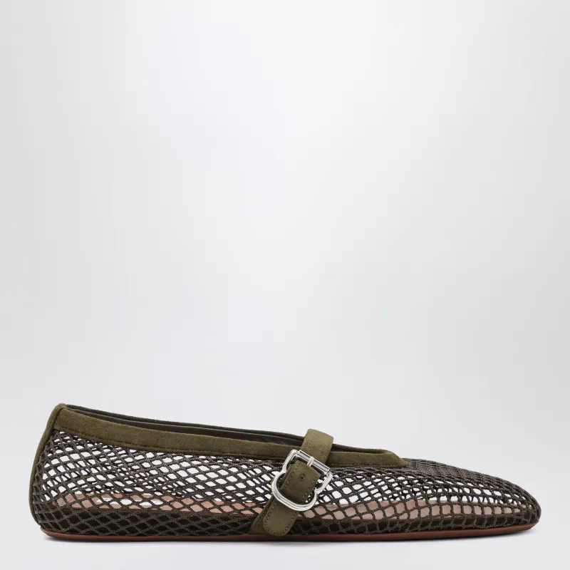 Flat Ballerinas In Mesh And Suede Leather, Camouflage Green made by Alaia