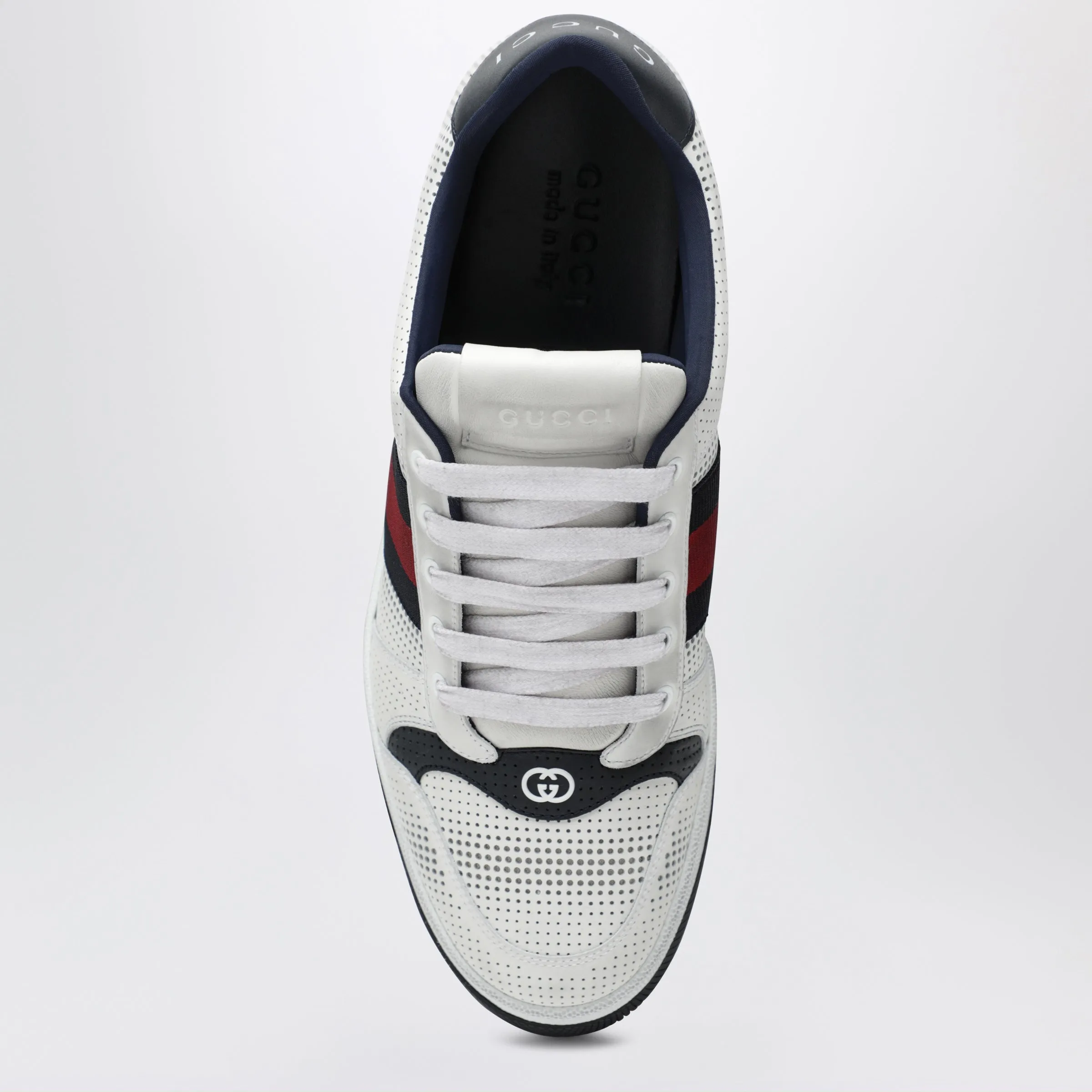 White/Blue Perforated Leather Screener Sneakers sold by Wanan Luxury product image thumbnail 3