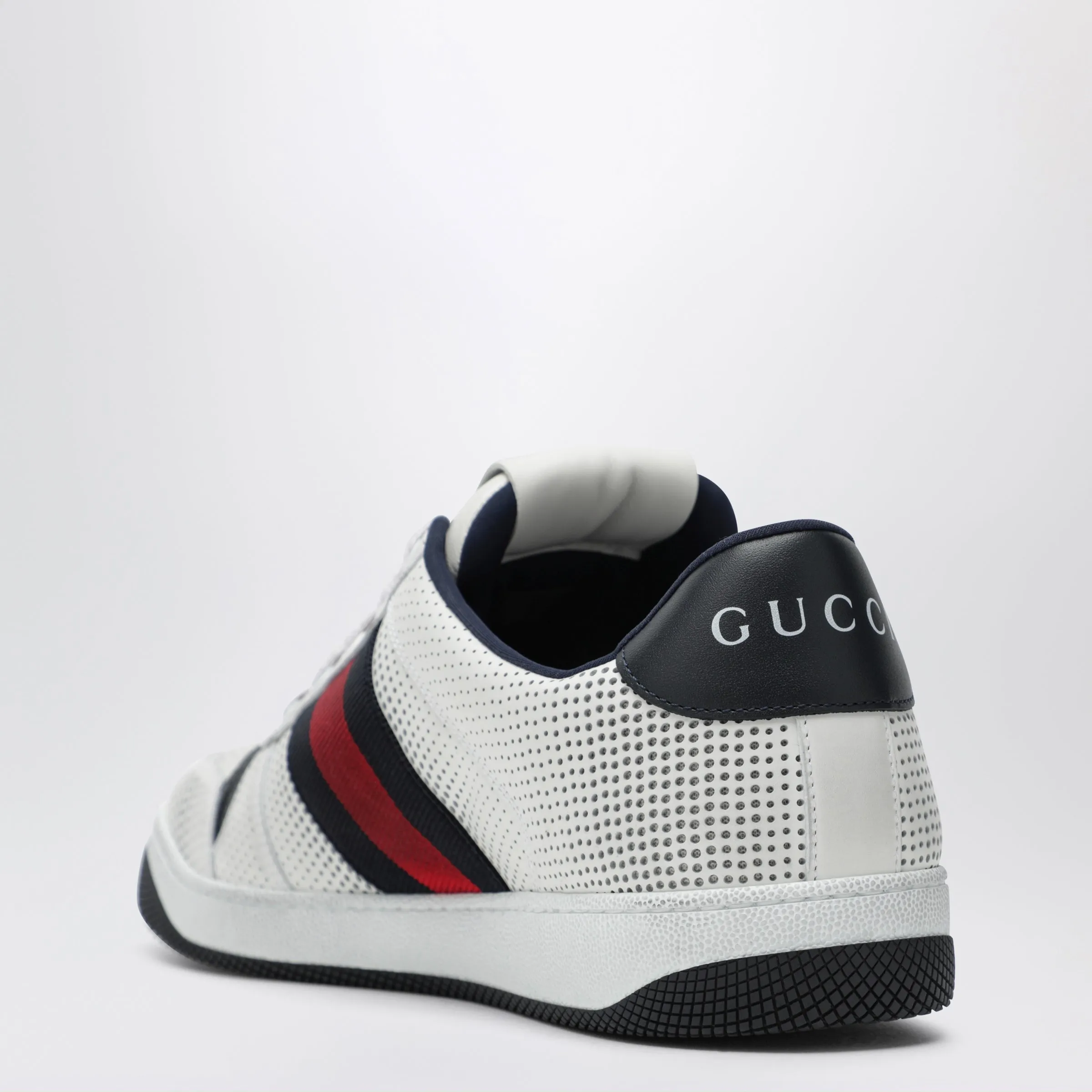 White/Blue Perforated Leather Screener Sneakers sold by Wanan Luxury product image thumbnail 2