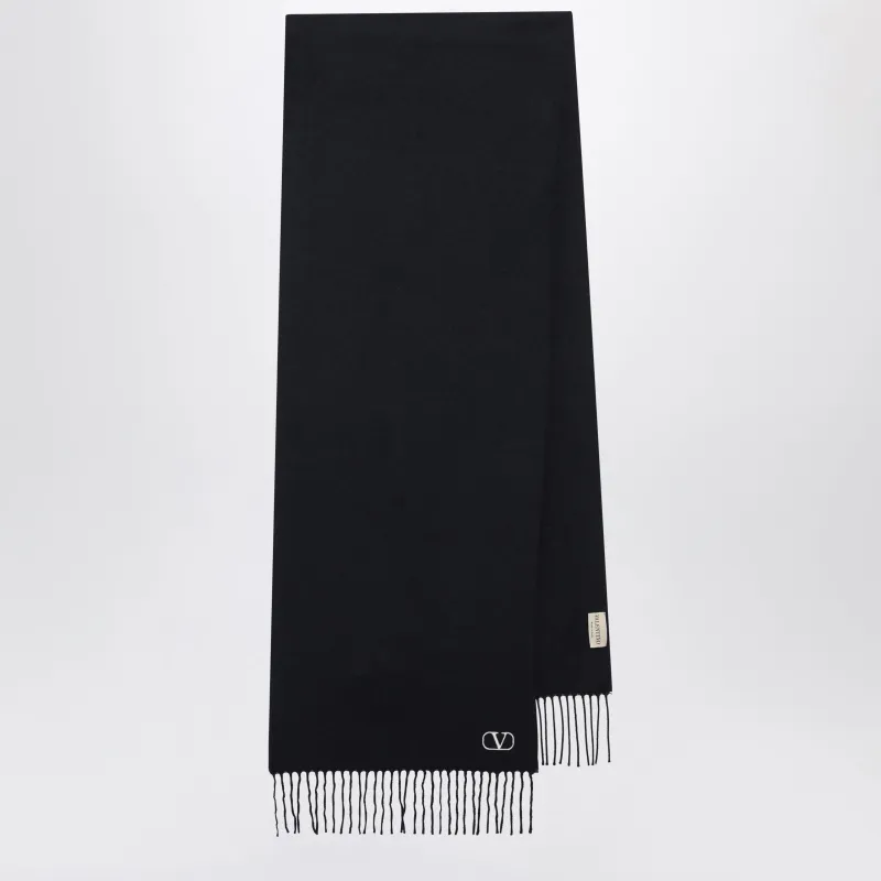 Navy Blue Scarf With V Logo Embroidery made by Valentino Garavani